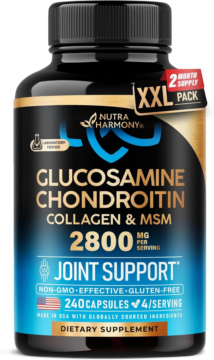 Glucosamine Chondroitin MSM Collagen | HSA | FSA Approved Product Items | Joint & Cartilage Support Supplement 2800 mg | Flexibility Nutritional Vitamins | Lab Tested | For Men & Women | 240 Capsules