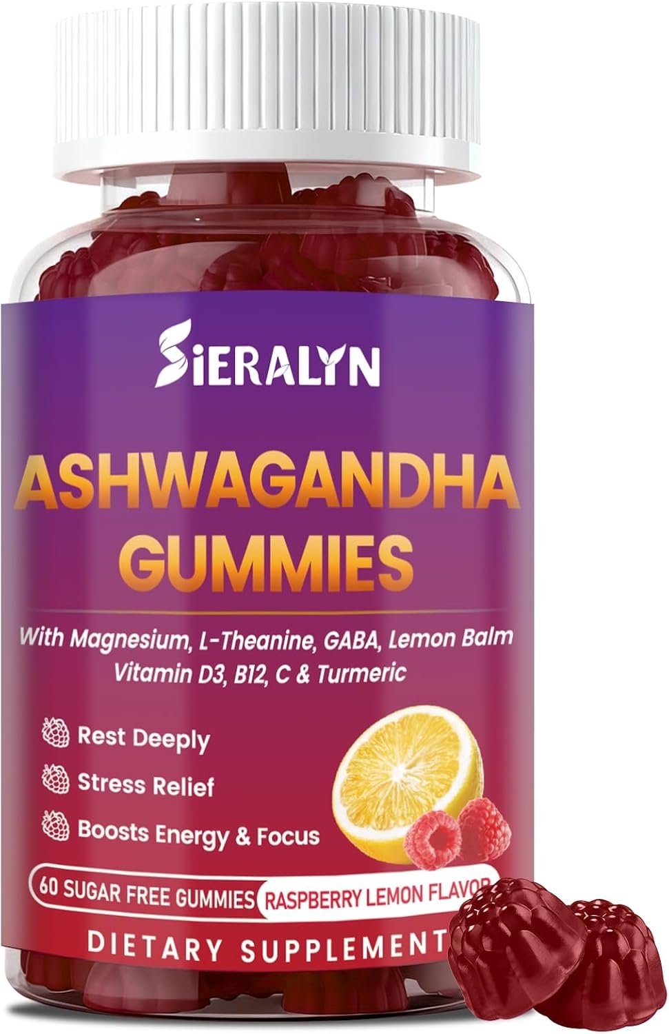 Ashwagandha Gummies 2000mg, Ashwagandha Supplements for Women Men with L-Theanine, GABA, Magnesium, Vitamins – Stress Relief, Immune & Mood Support, Sugar-Free, Vegan, Non-GMO, 60 Count