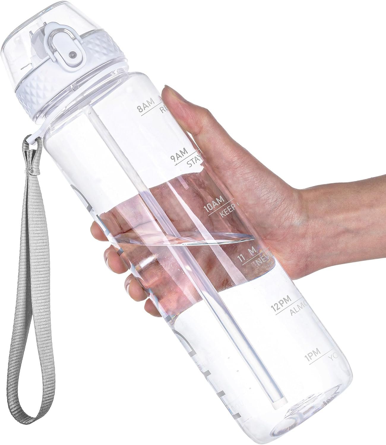 GOPPUS 32oz Clear Motivational Water Bottle with Straw & Time Marker, BPA Free Tritan Leakproof Sports Bottle, Wide Mouth Reusable Bottle for Gym, Hiking, Travel, School & Office（Clear）