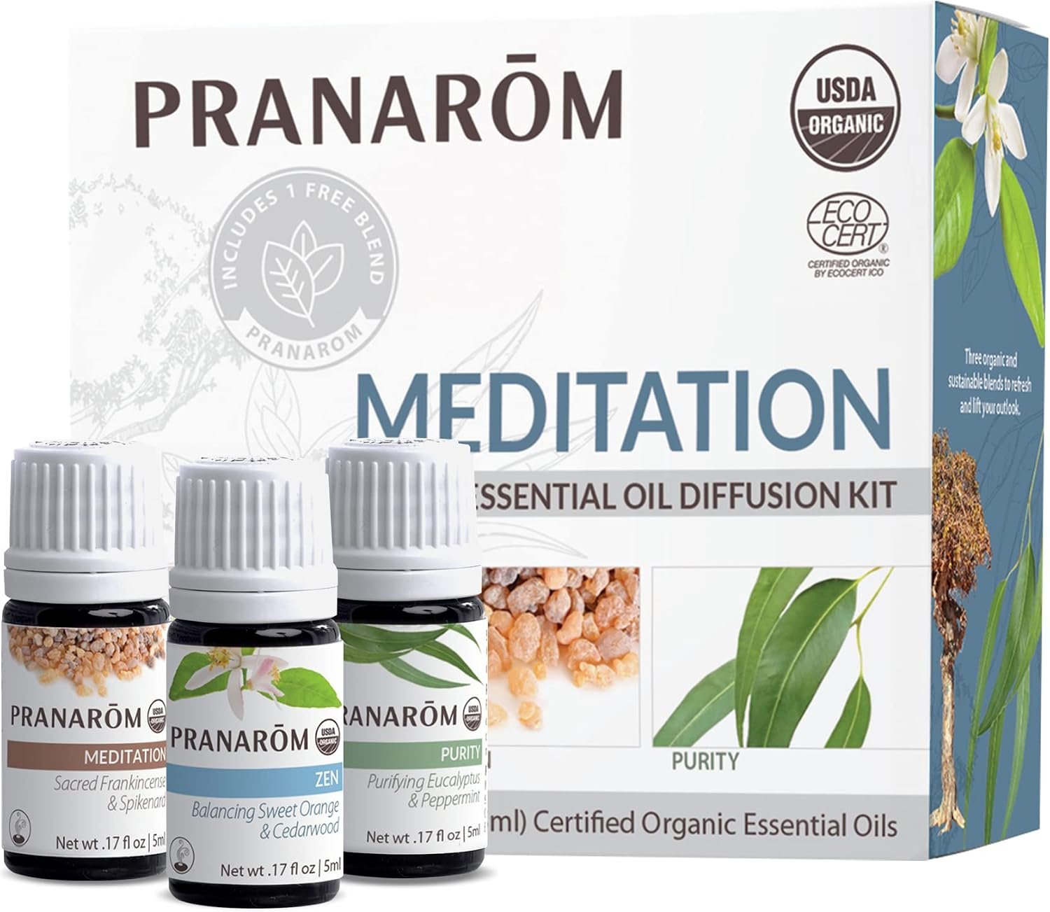 Pranarom – Meditation Diffusion Essential Oil Kit (3-Pack of 5ml) – Meditation, Zen, and Purity Essential Oils – 100% Pure Essential Oil | USDA and ECOCERT Certified Organic