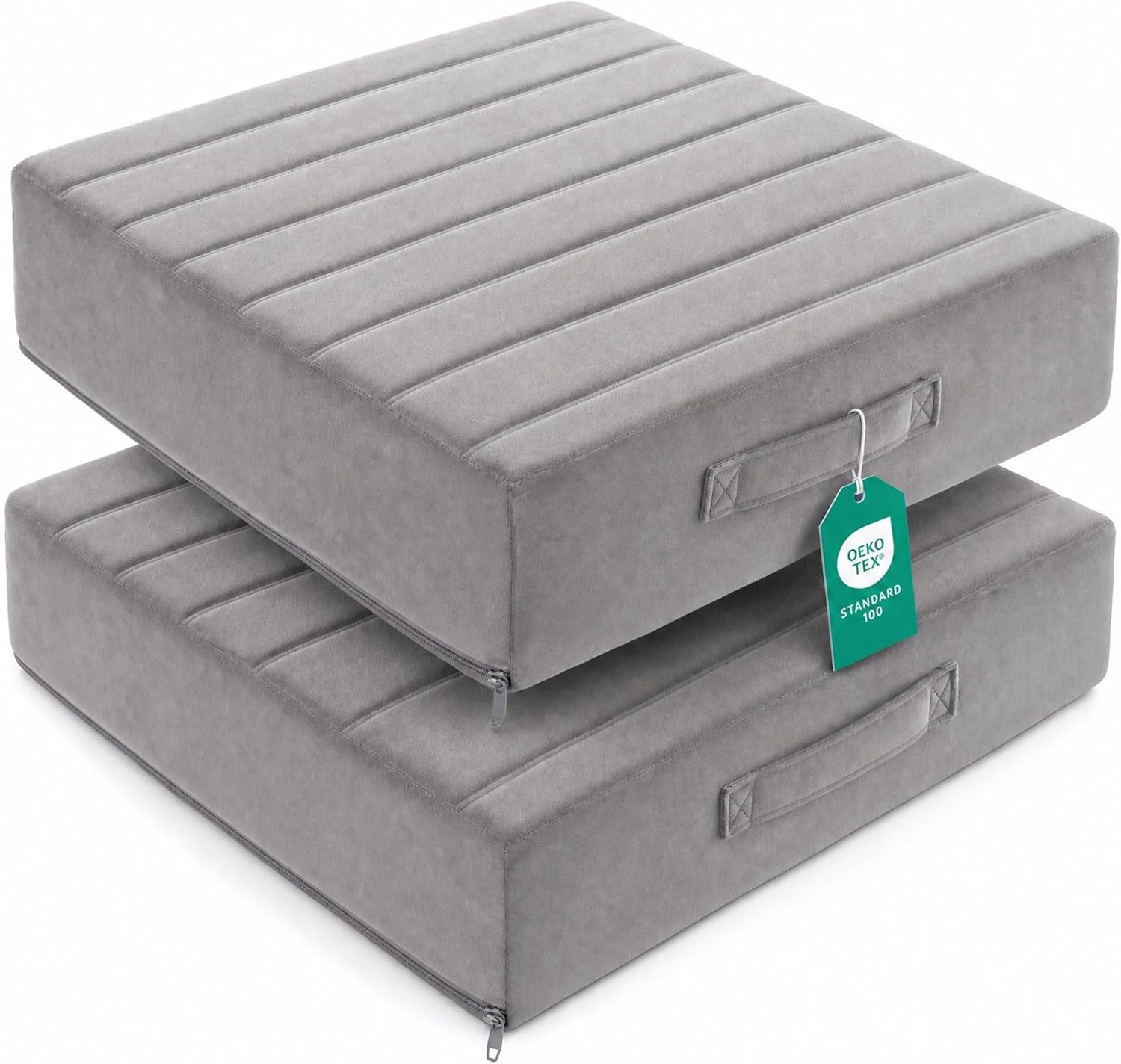 Codi High Density Foam Floor Pillow 2 Sets, Large Meditation Cushions Seating for Adults and Yoga Sitting, 5″ Thick Washable Couch Cushion with Soft Tufted Covers – 22 Inch Grey