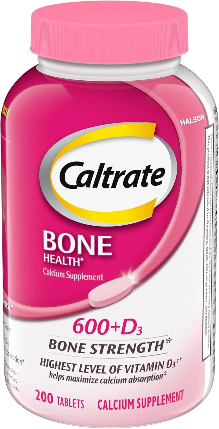 Caltrate 600 Plus D3 Calcium and Vitamin D Supplement Tablets, Bone Health Supplements for Adults – 200 Count