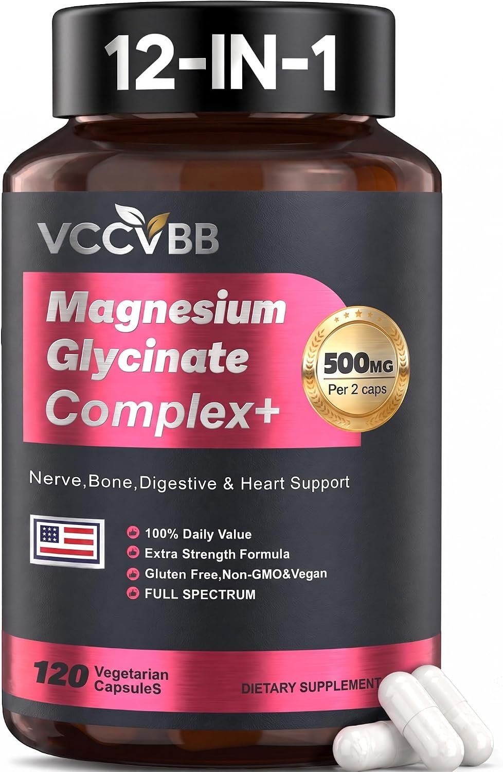 500mg Magnesium Complex for Women, Magnesium Glycinate, 12-in-1 High Absorption with Citrate, Taurate & Orotate, Supports Sleep, Relaxation, Muscle, Heart, Bone & Nerve Health, 120 Vegan Capsules
