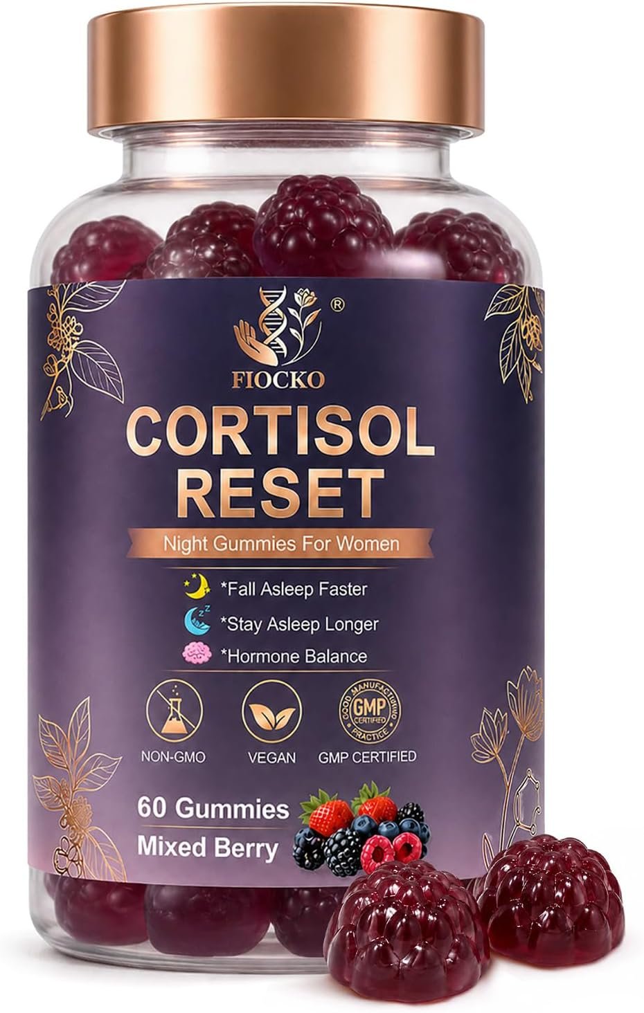 Cortisol Supplements for Women, Ashwagandha Gummies for Stress Relief, Hormone & Sleep & Cortisol Gummies with Magnesium, L-Theanine, GABA, Maca Root, Vitamin, Vegan, Mixed Berry, 60 Count
