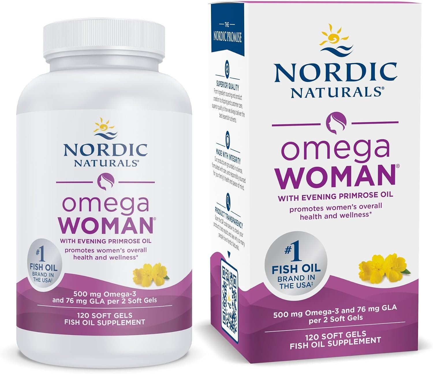 Nordic Naturals Omega Woman, Lemon – 120 Soft Gels – 500 mg Omega-3 + 800 mg Evening Primrose Oil – Optimal Wellness – Non-GMO – 60 Servings