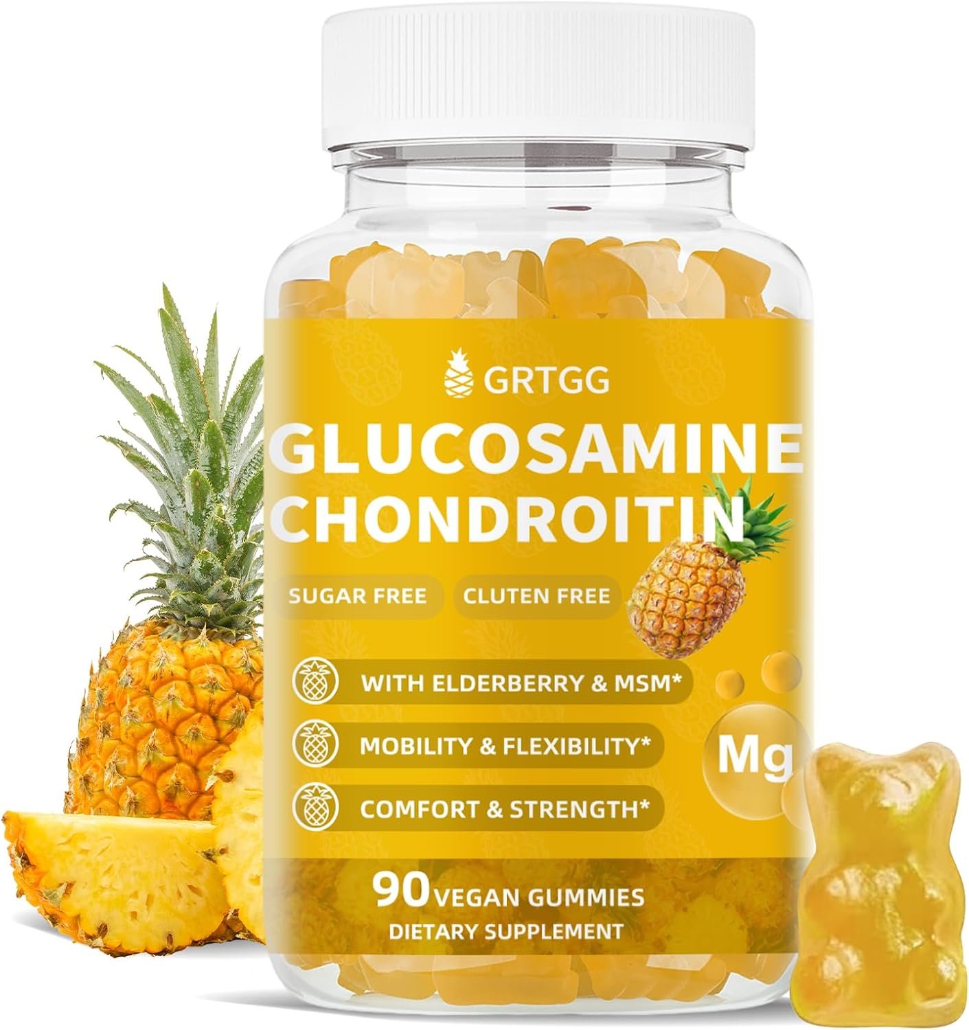 Glucosamine Chondroitin Gummies with MSM & Elderberry Extra Strength 3000MG – Joint Support, Antioxidant Immune Support Supplement for Adults, Men & Women – 90 Pineapple Gummies