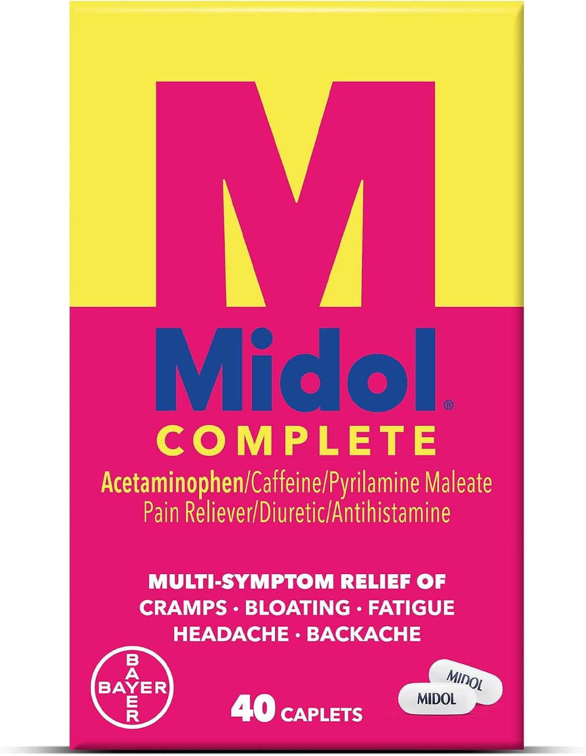 Midol Complete Menstrual Pain Relief Caplets, 40 Count – Provides Cramp, Headache, and Bloating Relief