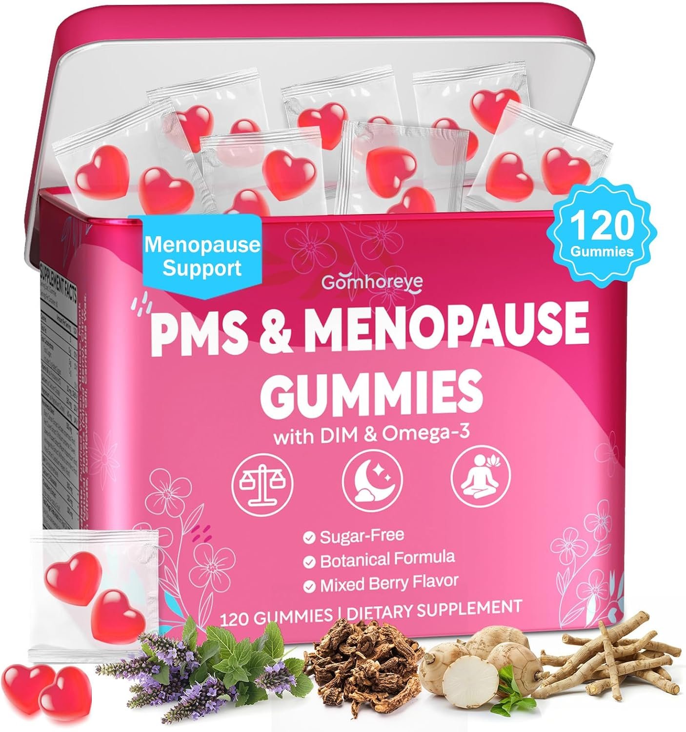Menopause Supplements for Women – Menopause, Perimenopause & PMS Relief Gummies, Hormone Balance with DIM, Black Cohosh, B6 | Supports Hot Flashes, Night Sweats & Mood Balance | Sugar-Free, 120 Count