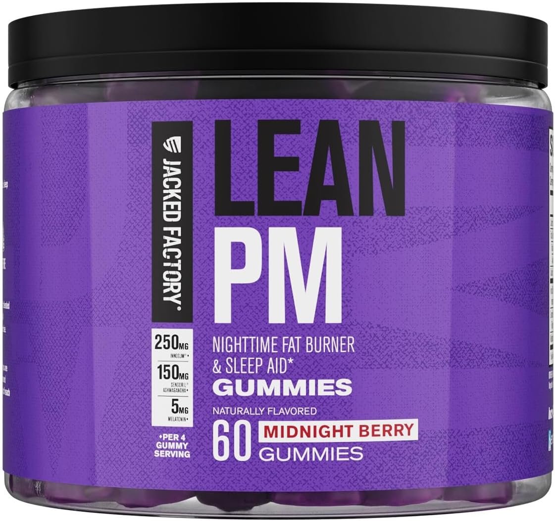 Jacked Factory Lean PM Weight Loss Gummies – Night Time Fat Burner & Appetite Suppressant Sleep Supplement with Melatonin & Ashwagandha – 60 Metabolism Gummies, Midnight Berry