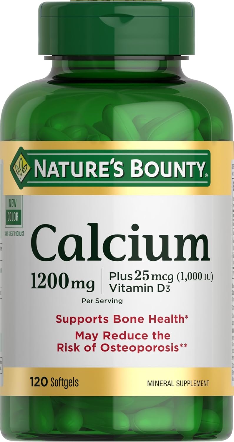 Nature’s Bounty Calcium 1200 mg with 1000 IU Vitamin D3 – Bone Health Softgels, Calcium and Vitamin D Supplement, Gluten Free, 2 Softgels per Day, 120 ct (Pack of 1)