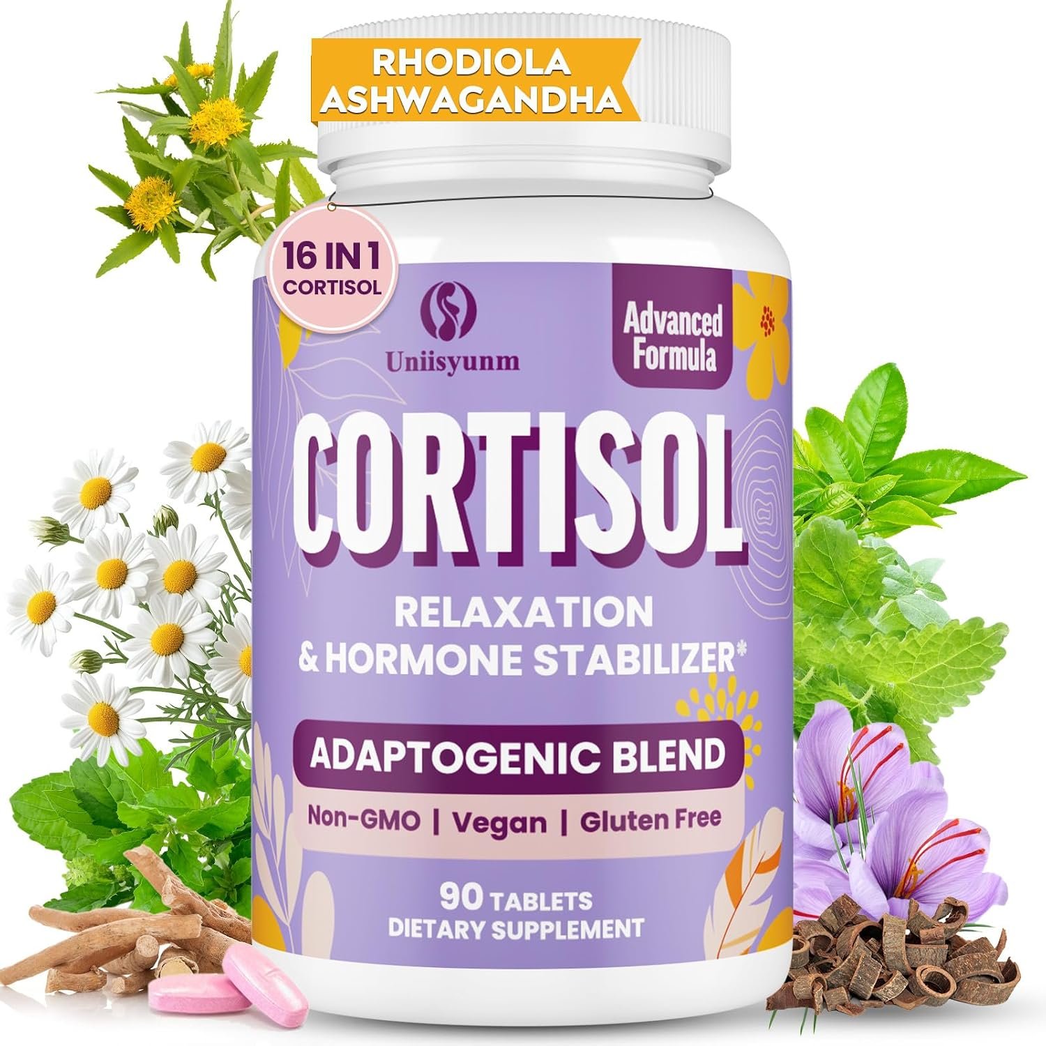 Cortisol Supplements for Women – 90 Tablets, 16 IN 1 Cortisol Reducer, with Magnesium, Ashwagandha, L-Theanine, Cortisol Reducer Manager for Women & Men – Hormone Balance, Mood & Digestion, Vegan