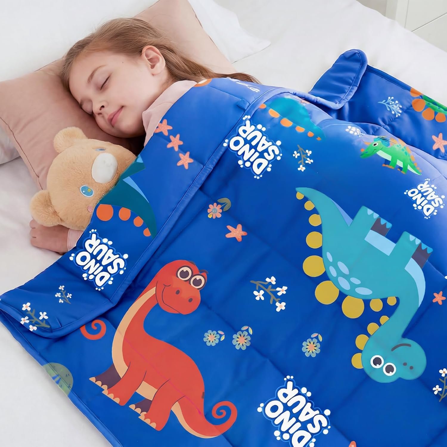 Dinosaur Weighted Blanket 5 lbs, Blue Breathable Heavy Throw Blanket, Cooling Small Weighted Lap Blanket 36″x48″