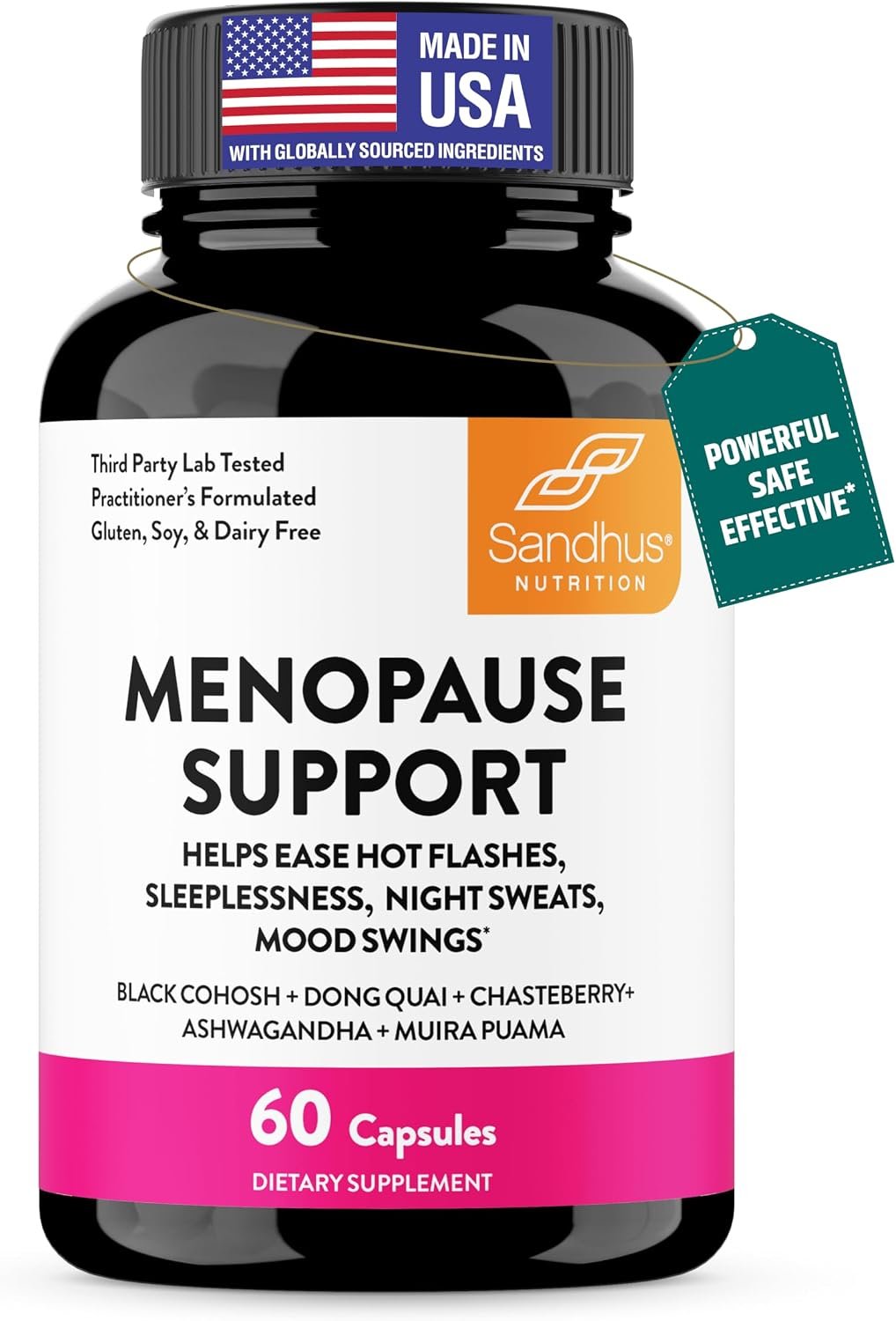Complete Menopause Support Supplement For Women | With Ashwagandha, Black Cohosh, Dong Quai & Muira Puama | Helps Easing Hot Flashes, Night Sweats, Mood Swings, Hormone Balance & Harmony | 60 Capsules