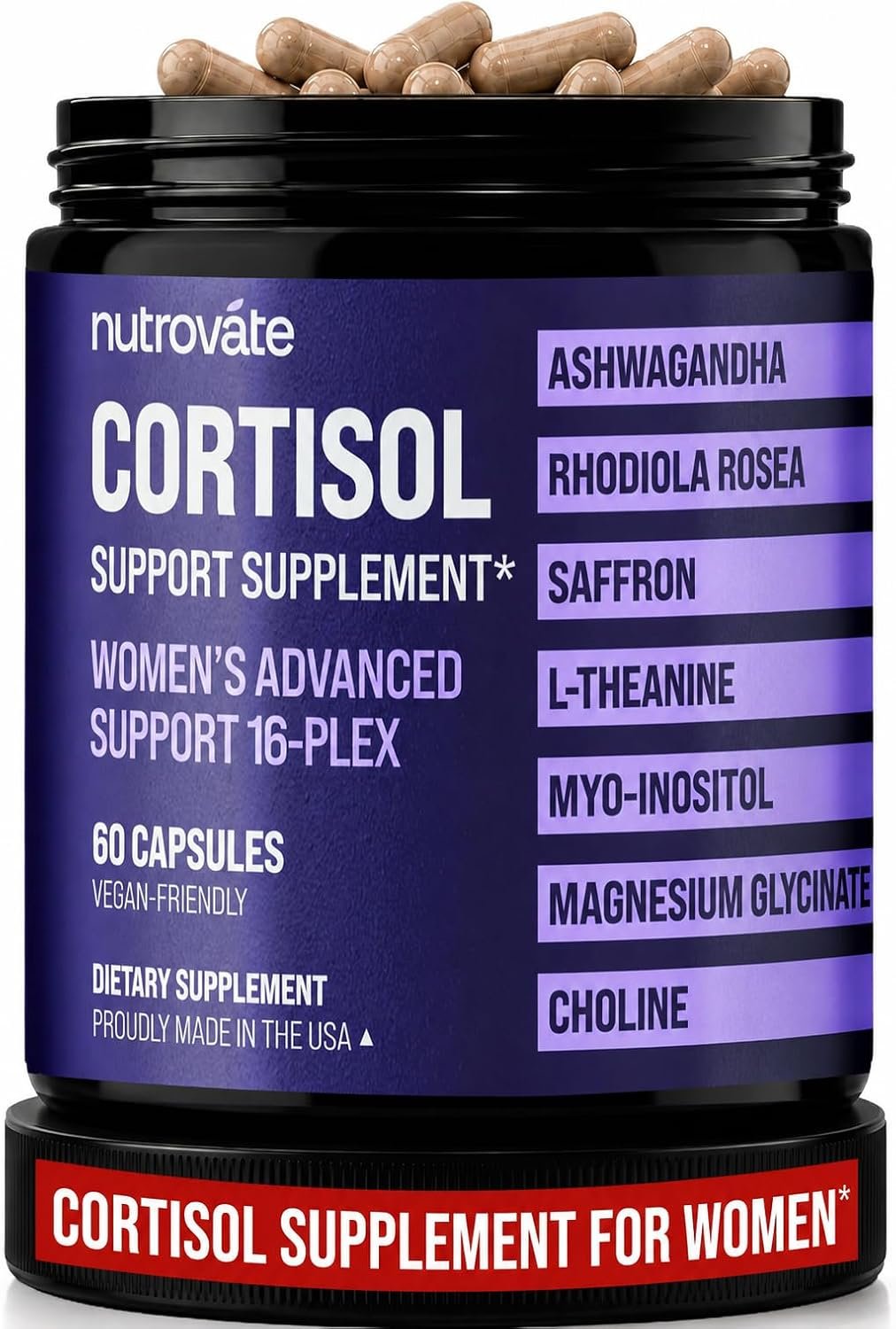 Cortisol Supplement for Women – Rhodiola Rosea, Ashwagandha, Saffron, L-Theanine, Magnesium Glycinate -Supports Sleep & Calm, Advanced Cortisol Reducer Support with Phosphatidylserine, Made in USA