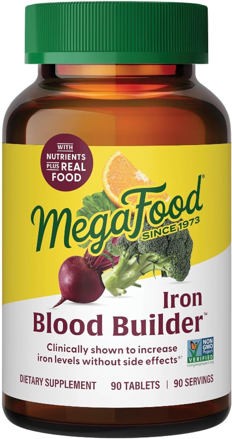 MegaFood Blood Builder Iron Supplement for Women & Men – Increase Iron Levels Without Side Effects – Improves Energy Levels – B12, Folic Acid & Vitamin C for Absorption – Vegan, Non-GMO – 90 Tablets