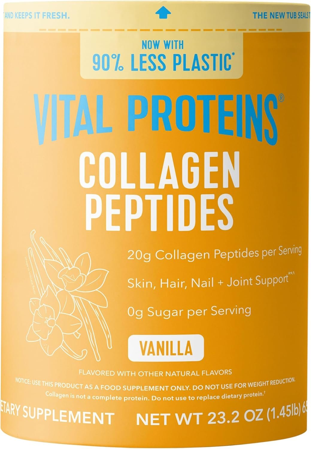 Vital Proteins Collagen Peptides Powder – Grass Fed Collagen Peptides for Hair, Nail, Skin, Bone & Joint Health, Vanilla, 23.2 Ounces