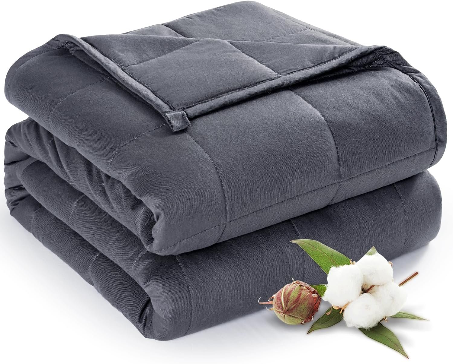 Sivio Weighted Blanket for Adults 100% Cotton, 60″x80″ Queen Size 15 lbs, Cooling Summer Heavy Blanket for Sleeping, Breathable Soft Blankets with Premium Glass Beads, Machine Washable, Dark Grey