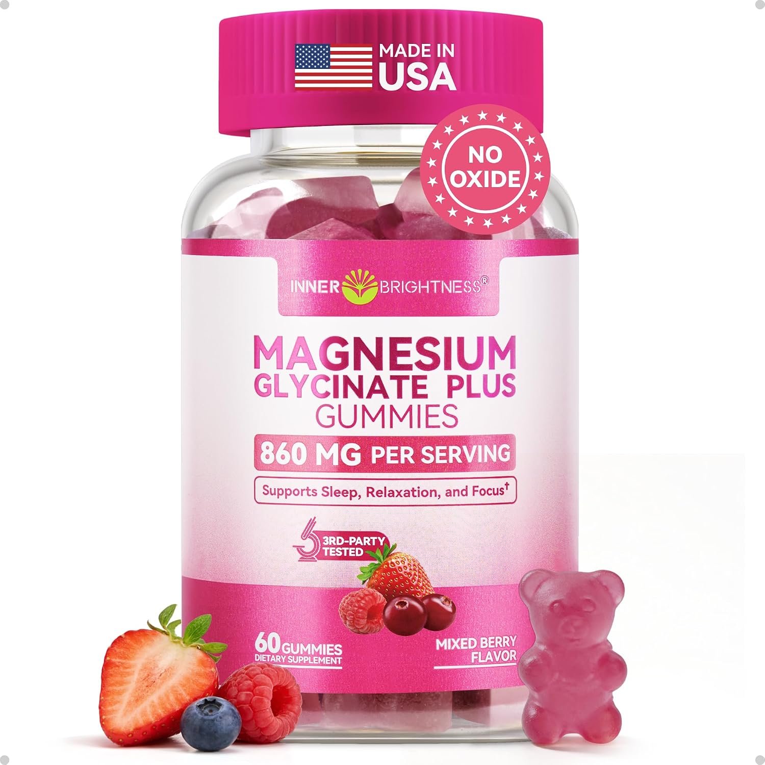 Magnesium Glycinate Gummies, Melatonin-Free & Sugar-Free Magnesium Supplement for Adults & Kids 4+, Supports Restful Sleep, Muscle Recovery & Calm Mood, 60 Count