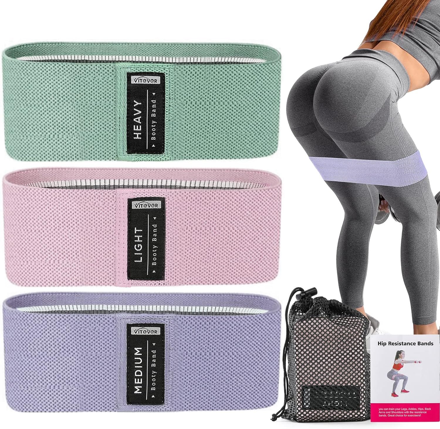 Booty Bands Set, Resistance Bands for Working Out, Exercise Bands for Women and Men Legs and Butt, Stretch Bands for Pilates, Yoga Starter Set