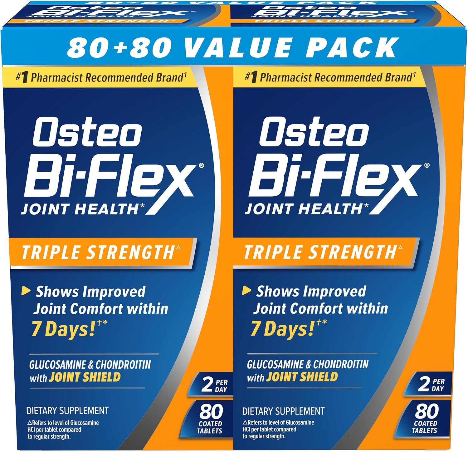 Osteo Bi-Flex Triple Strength Glucosamine Chondroitin Supplement, Improve Joint Function, Strength, Flexibility, Mobility 80 Coated Tablets, 2 Pack