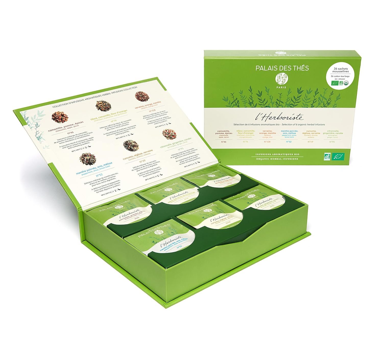 Palais des Thés – Organic L’Herboriste Box – Selection of 36 Premium Herbal Teas – Premium Tea Bags Set, Serves 36 Cups