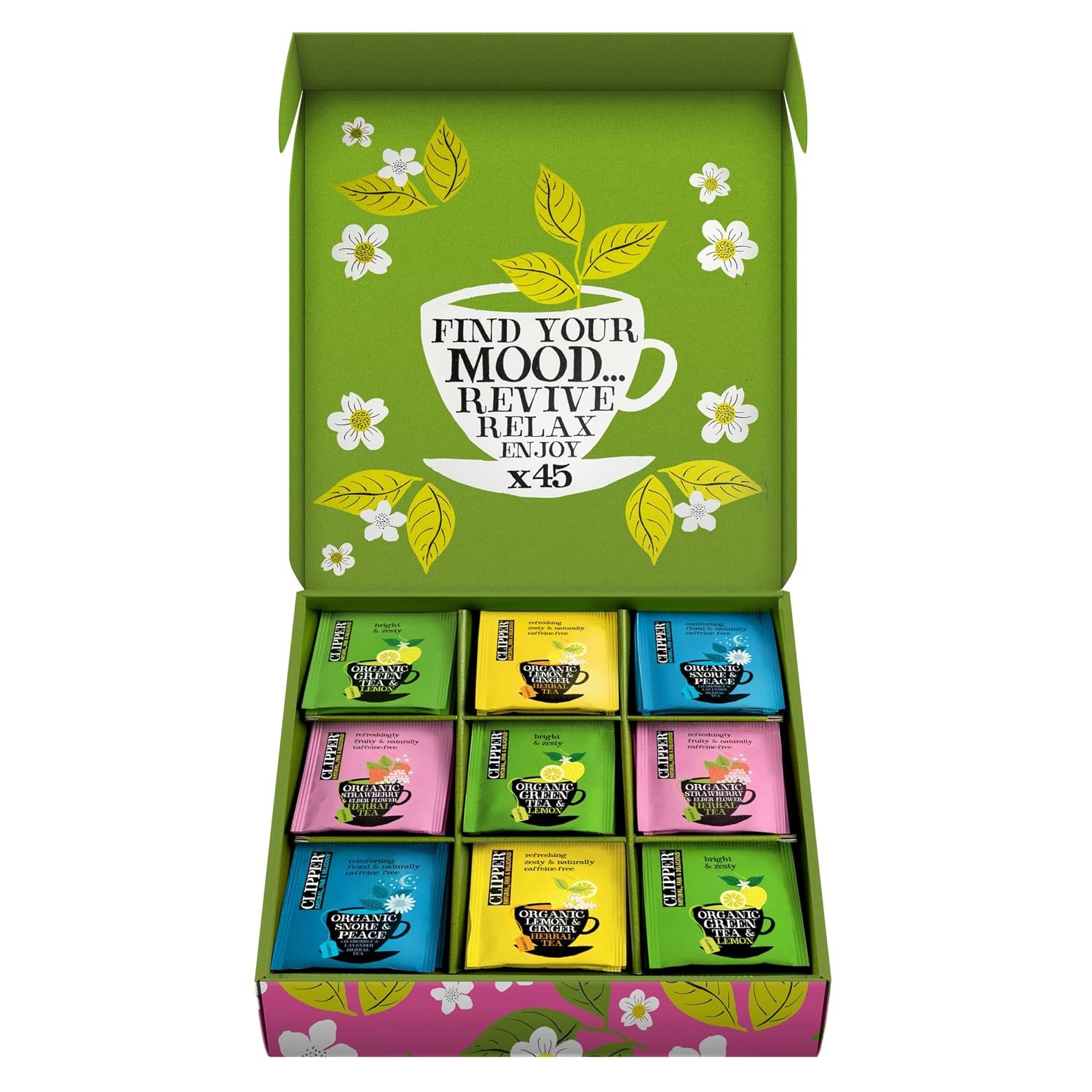 Clipper Organic Herbal & Green Tea Sampler Box | 45 Tea Bags – all individually wrapped