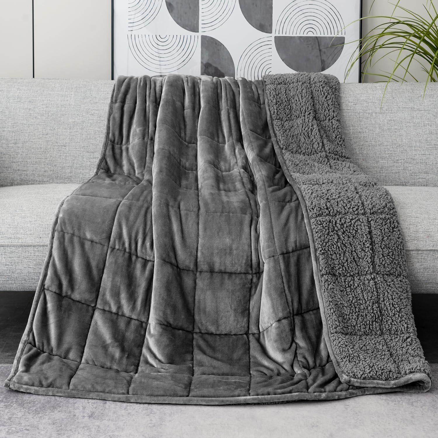 Lofus Weighted Blanket for Adults(20 lbs, 60″ x 80″), Queen Size Heavy Blanket Machine Washable, Soft Weighted Blankets for Stress Relief and Sleep Promotion-Grey