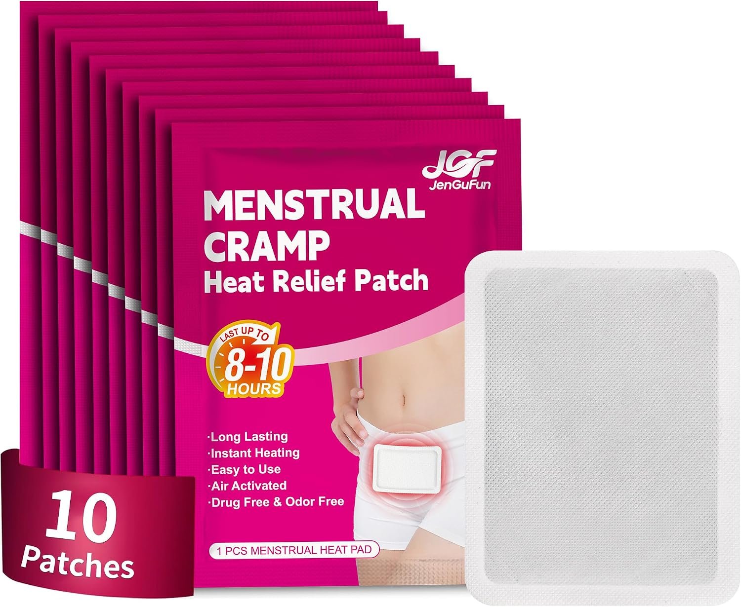 Menstrual Heating Patch for Women – 10 Packs Ginger Warming Patches Heat Pad for Period Cramps, Long-Lasting 8-12 Hours Warmth, Adhesive & Comfortable for Abdomen, Lower Back Relief
