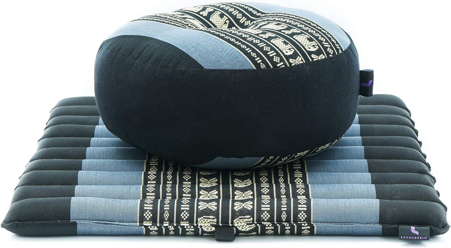 Leewadee Meditation Cushion Set – 1 Small Zafu Yoga Pillow and 1 Small Roll-Up Zabuton Mat Filled with Kapok