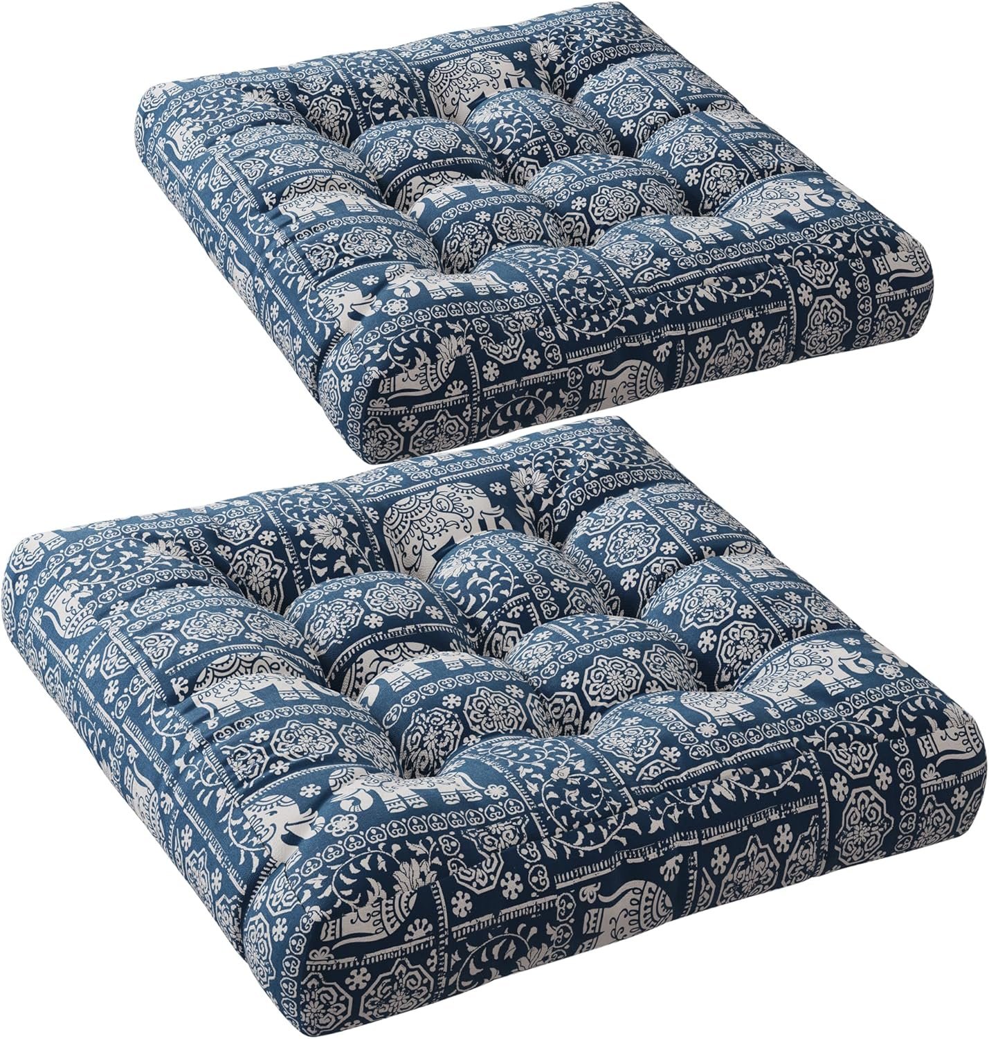 Codi Meditation Floor Pillow Set of 2, Large Pillows Seating for Adults and Teens, Bohemian Cushion for Fireplace Yoga Living Room Sitting, Memory Foam Added, 22×22 Inch Indigo Elephant